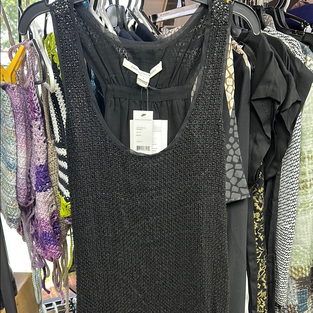 Diane Von Furstenberg Black Sleeveless Sequin Tank Top